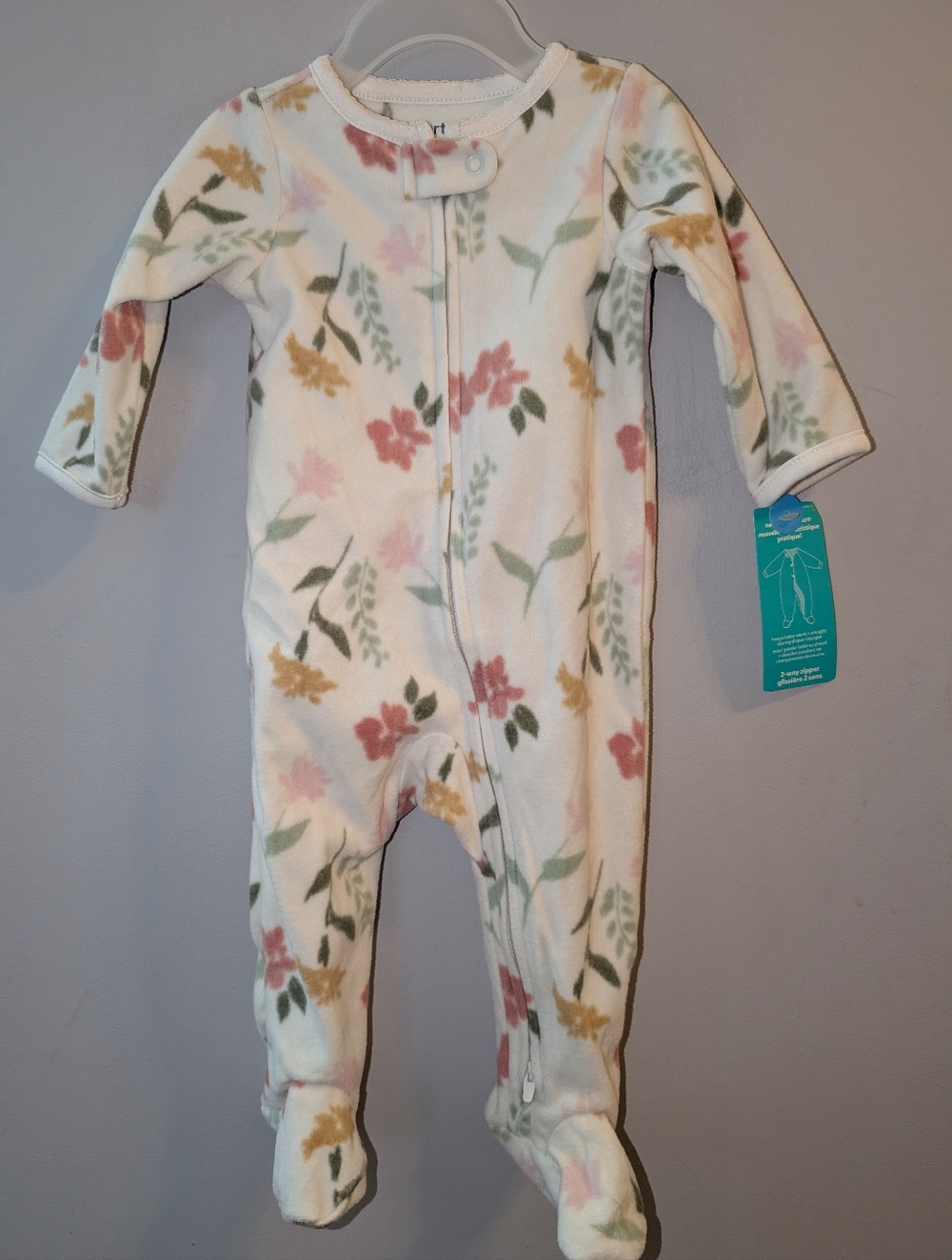 🆕 Carter's Fleece Floral Footed One-Piece Sleeper Baby Girl 3-6 Cream Pink Sage